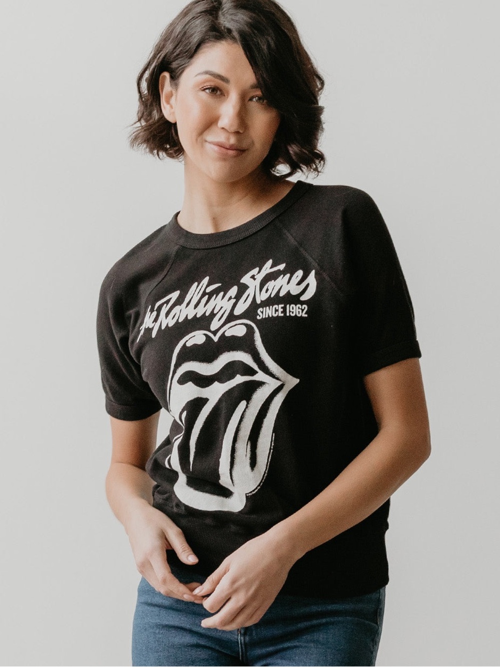 People of Leisure Rolling Stones Black Raglan Tee small